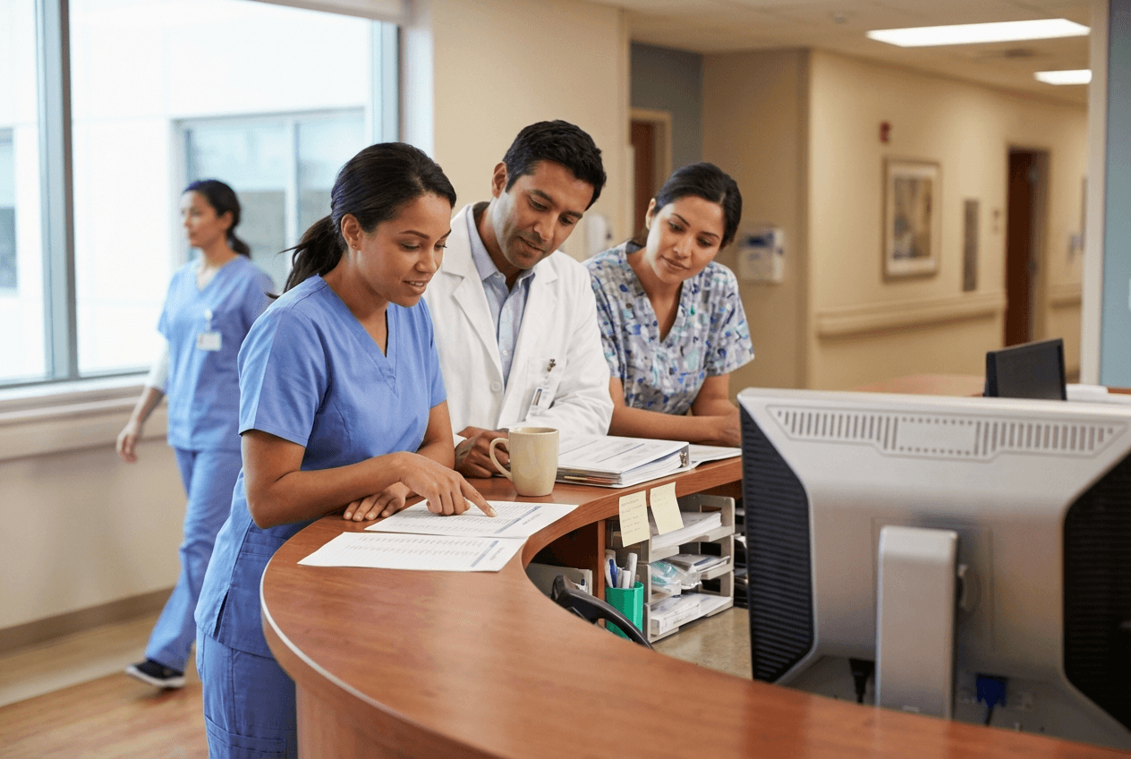 Medical billing specialist reviewing AI-assisted coding for CMS compliance